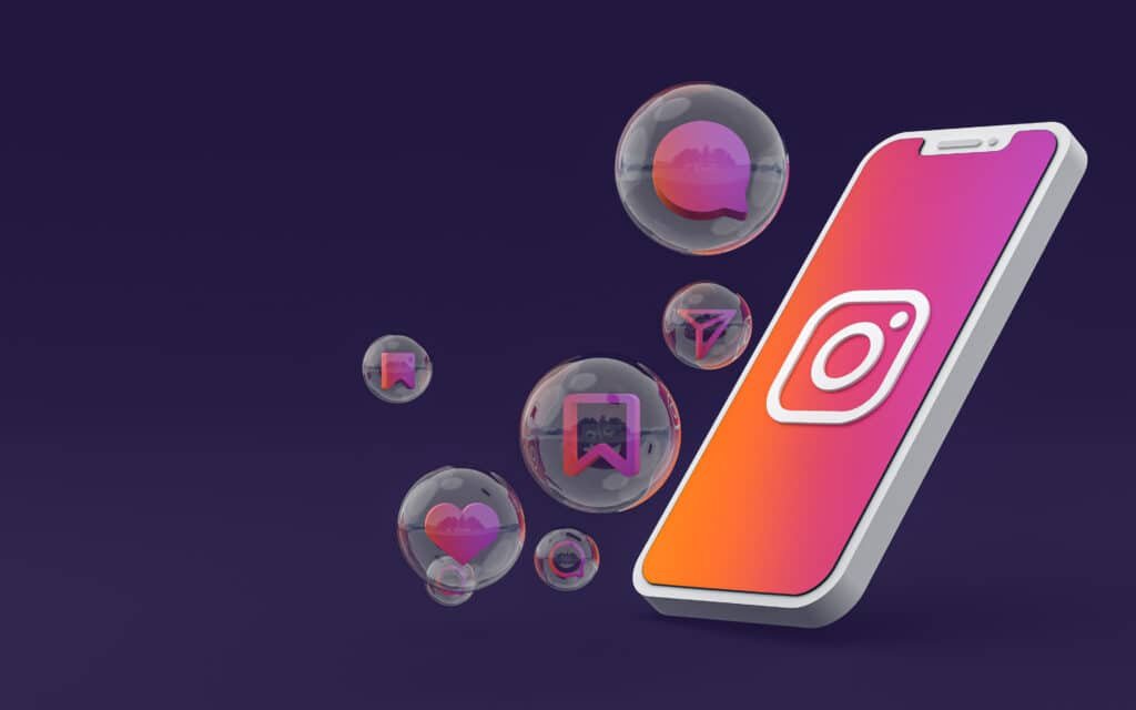 instagram icon screen smartphone mobile instagram reactions love 3d render